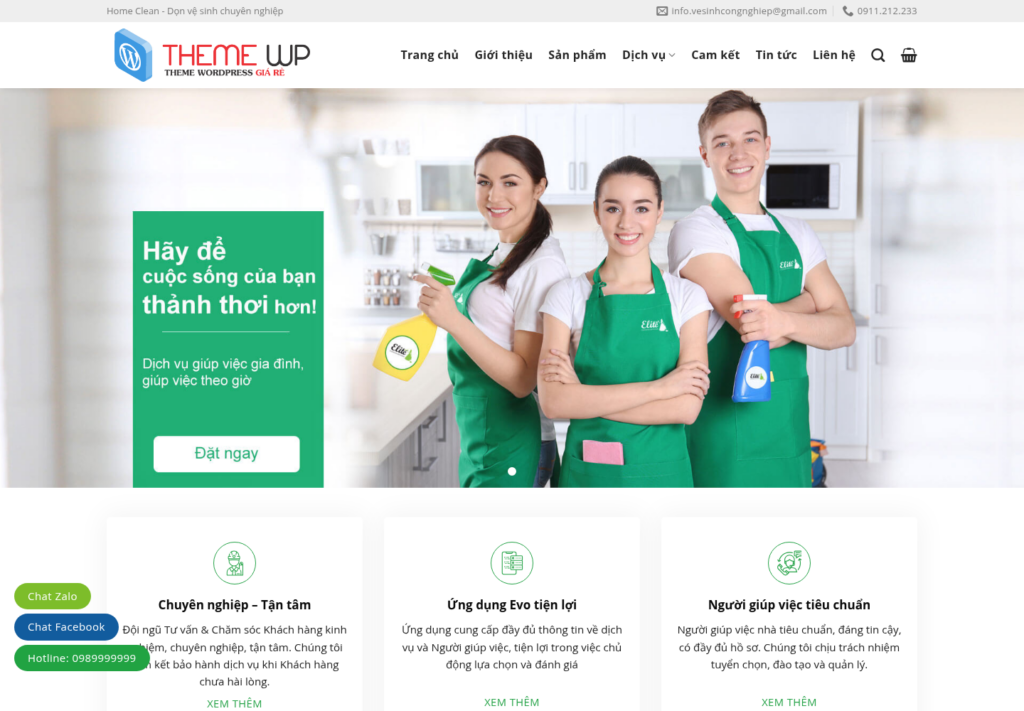 Mẫu website dịch vụ dọn nhà chuyên nghiệp