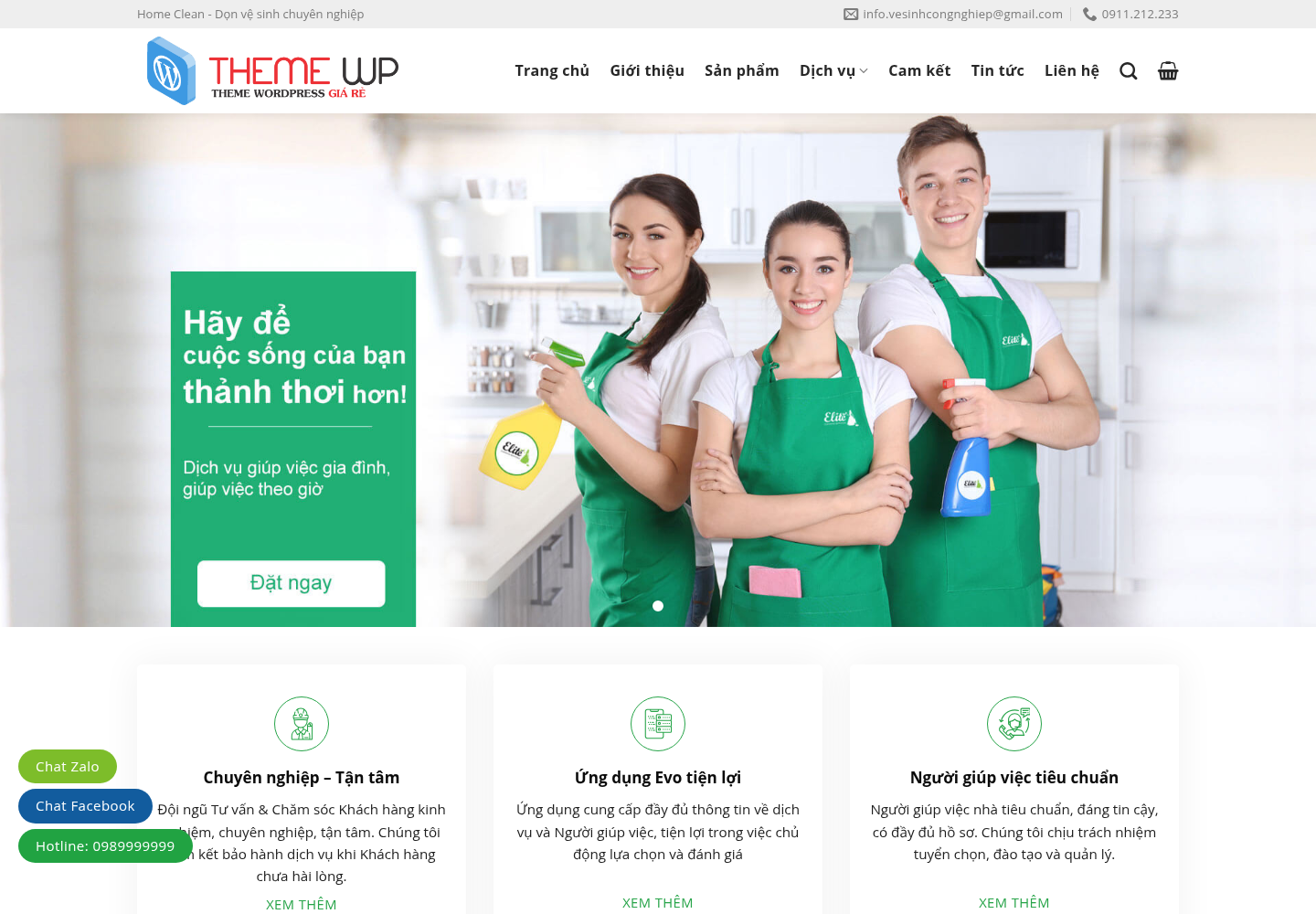 Mẫu website dịch vụ dọn nhà chuyên nghiệp