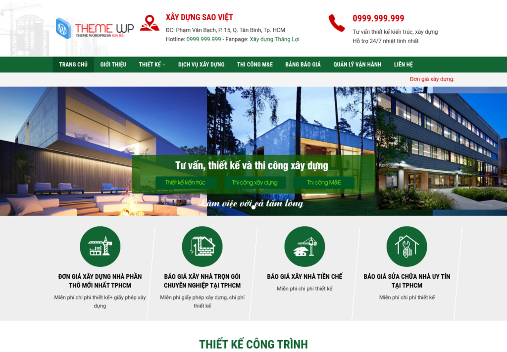 Mẫu website công ty xây dựng Sao Việt