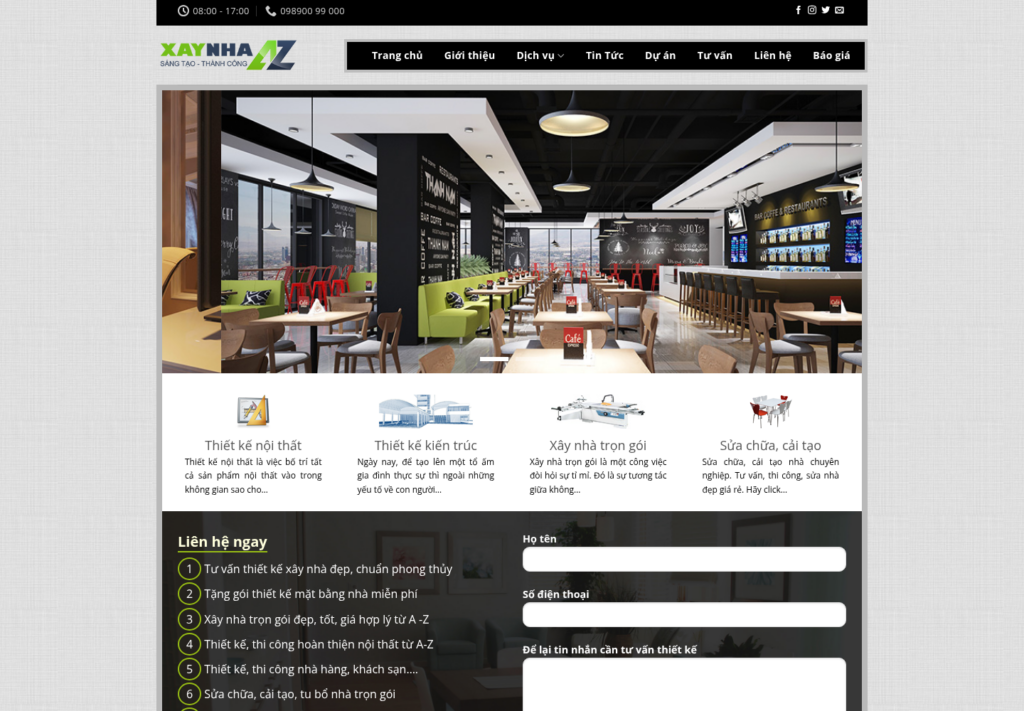 Mẫu website công ty xây dựng và thiết kế nội thất
