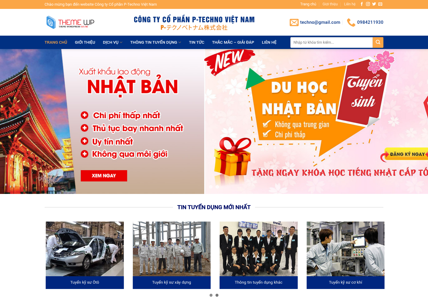 Mẫu website công ty xuất khẩu lao động và du học