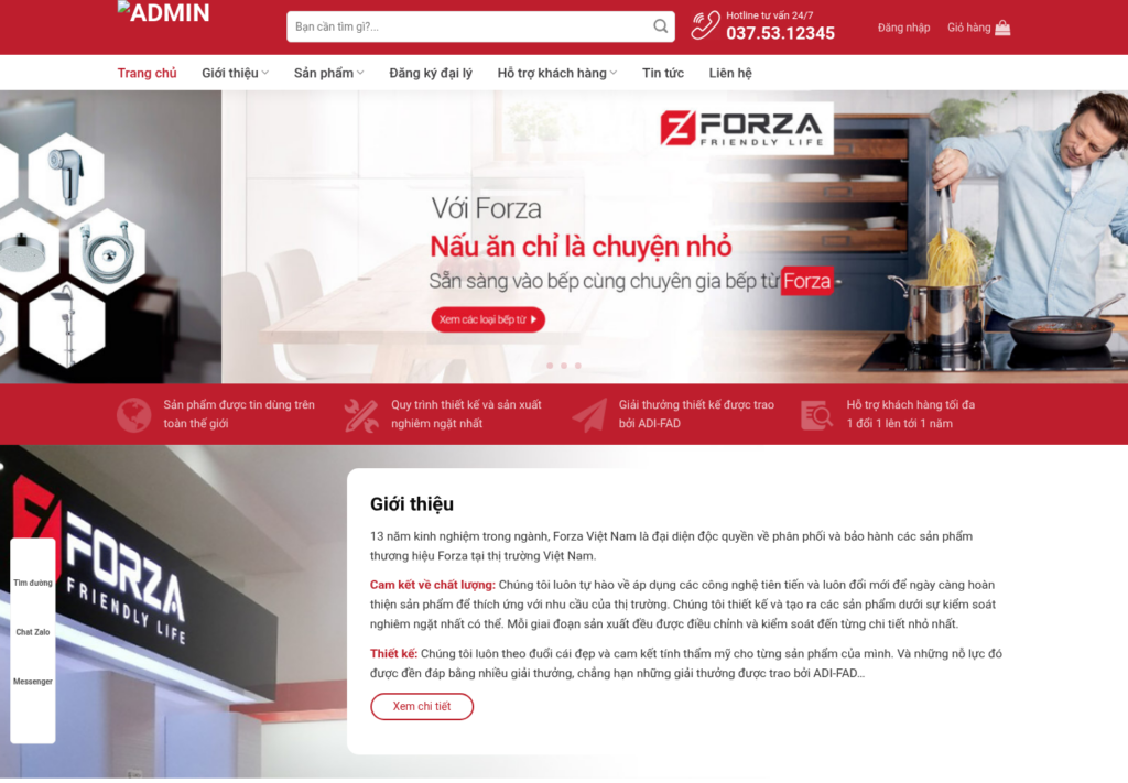 Mẫu website bán hàng thiết bị bếp Forza