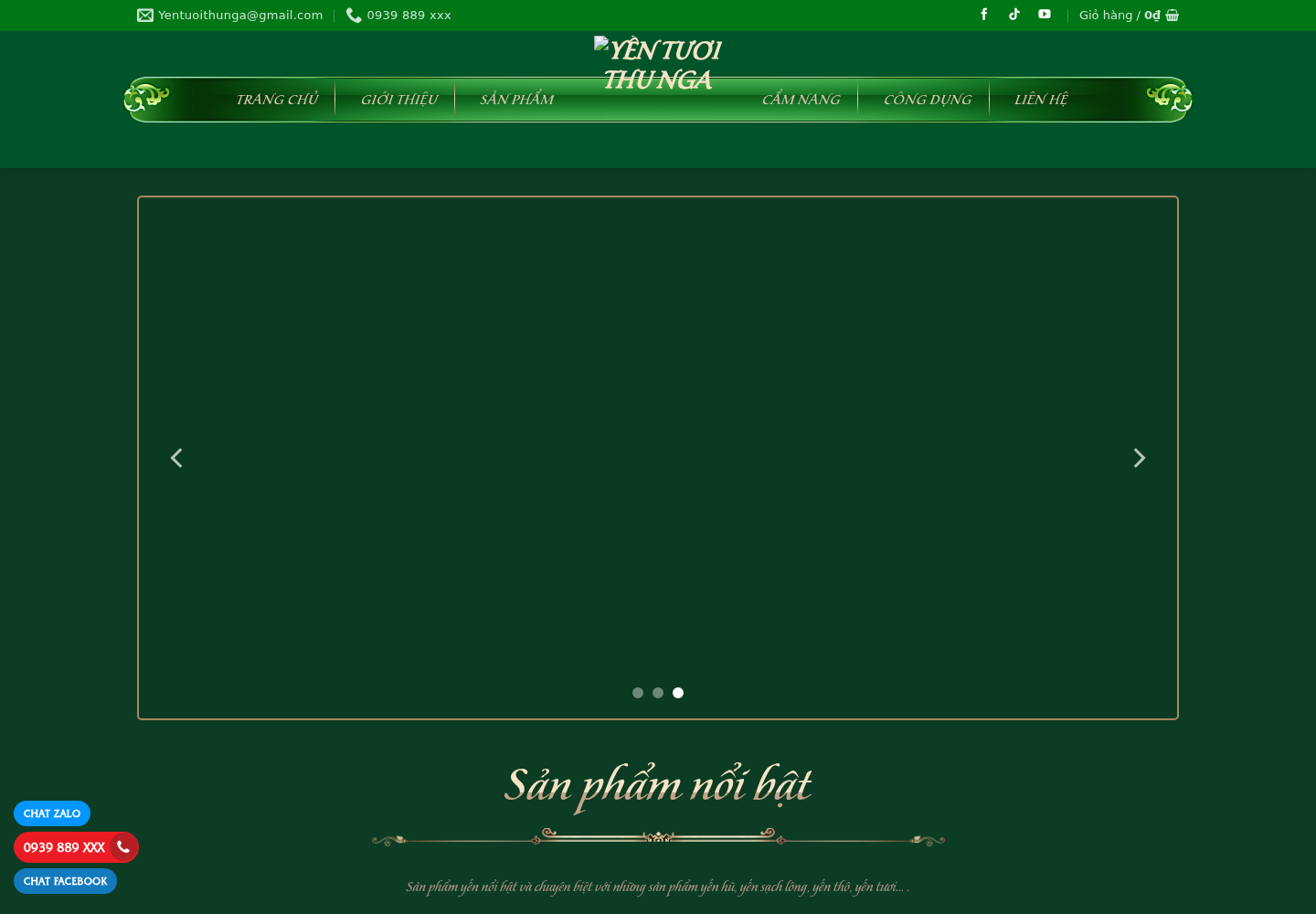 Mẫu website thực phẩm Yến Tươi Thu Nga