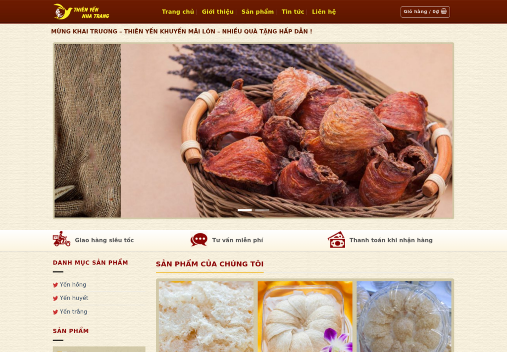 Mẫu website thực phẩm Yến sào Thiên Yến Nha Trang