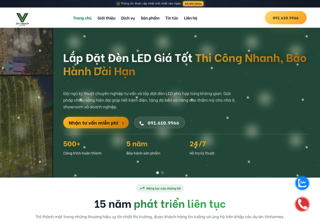 Mẫu website đèn LED trang trí và chiếu sáng