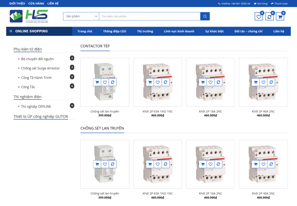 Mẫu website bán hàng thiết bị điện HLS Energy