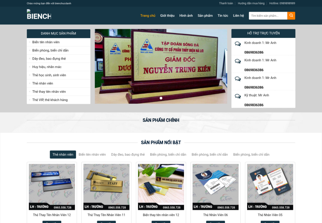 Mẫu website bán hàng biển tên và thẻ nhân viên