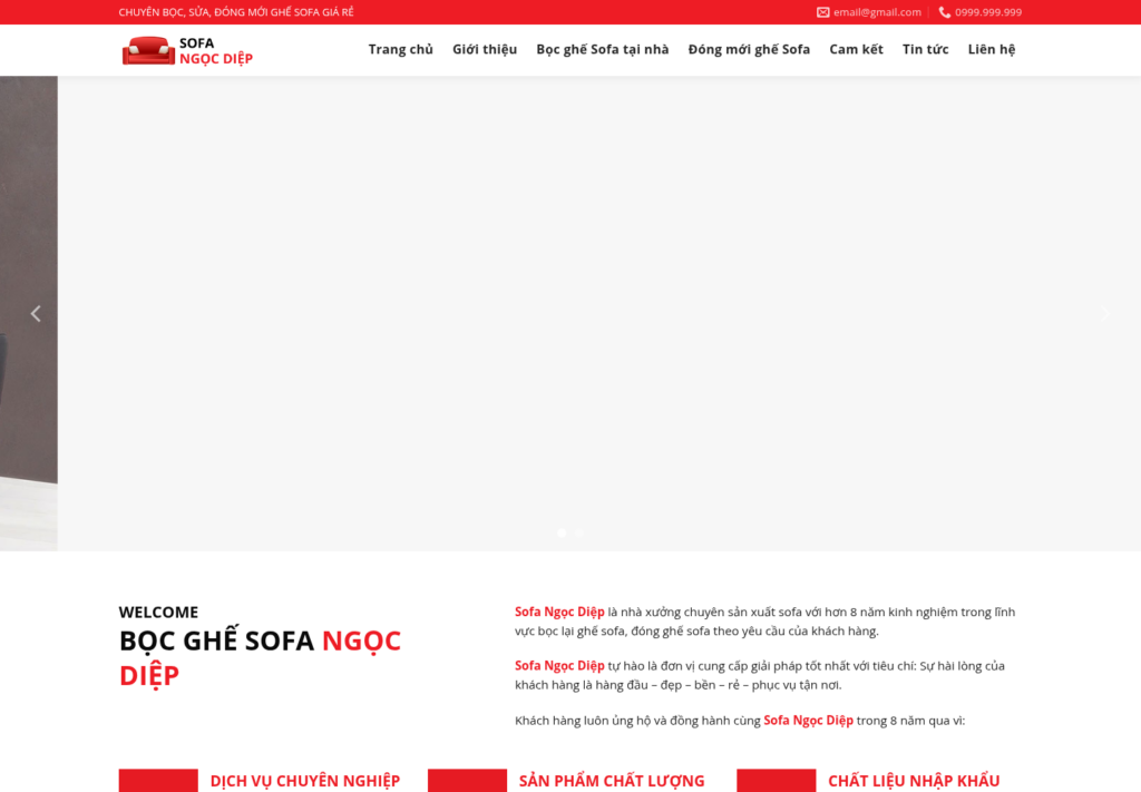 Mẫu website bọc ghế sofa chuyên nghiệp