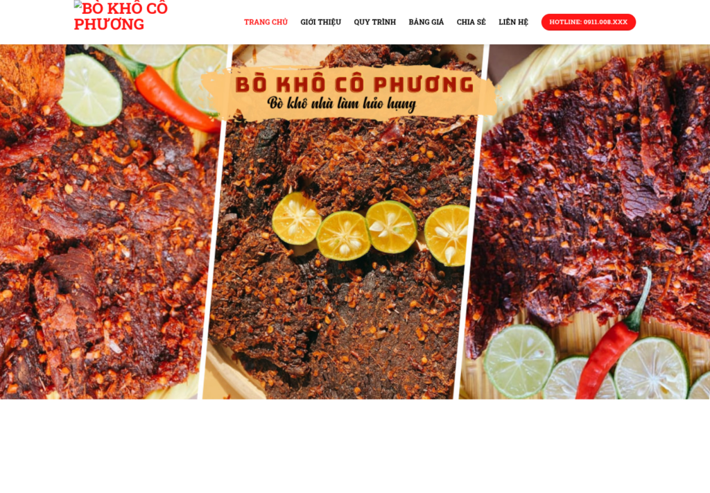 Mẫu website thực phẩm Bò Khô Cô Phương