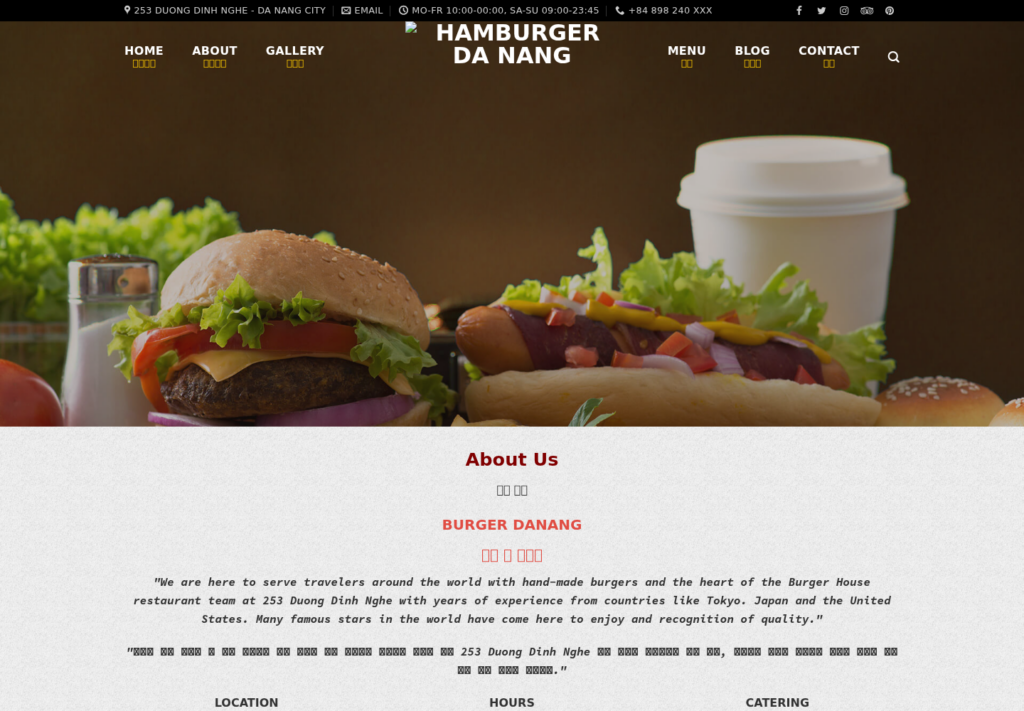 Mẫu website nhà hàng Hamburger Đà Nẵng