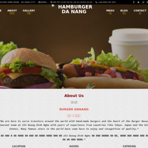Mẫu website nhà hàng Hamburger Đà Nẵng