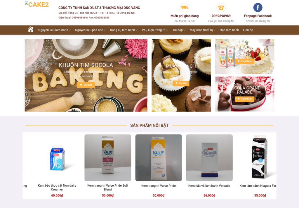 Mẫu website nguyên liệu làm bánh và phụ kiện tiệm bánh