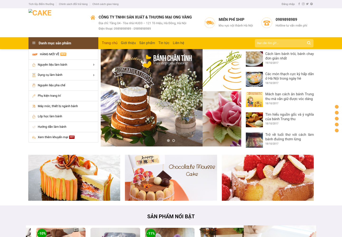 Mẫu website tiệm bánh và cửa hàng nguyên liệu làm bánh