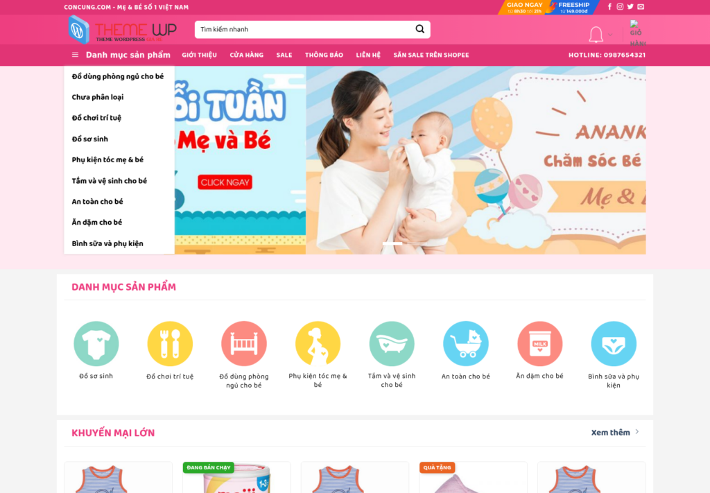 Mẫu website bán hàng mẹ và bé