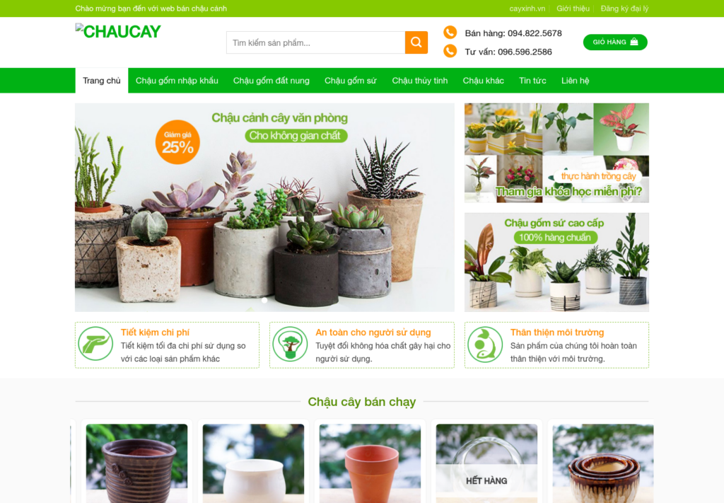 Mẫu website bán chậu cảnh và phụ kiện cây cảnh