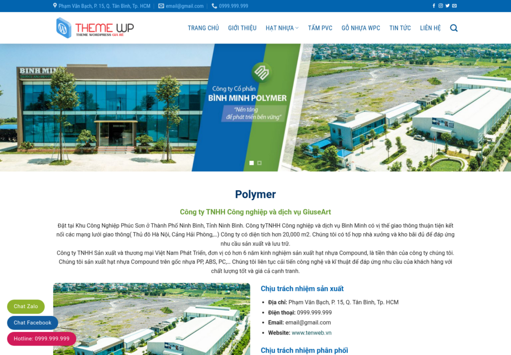 Mẫu website công ty sản xuất nhựa