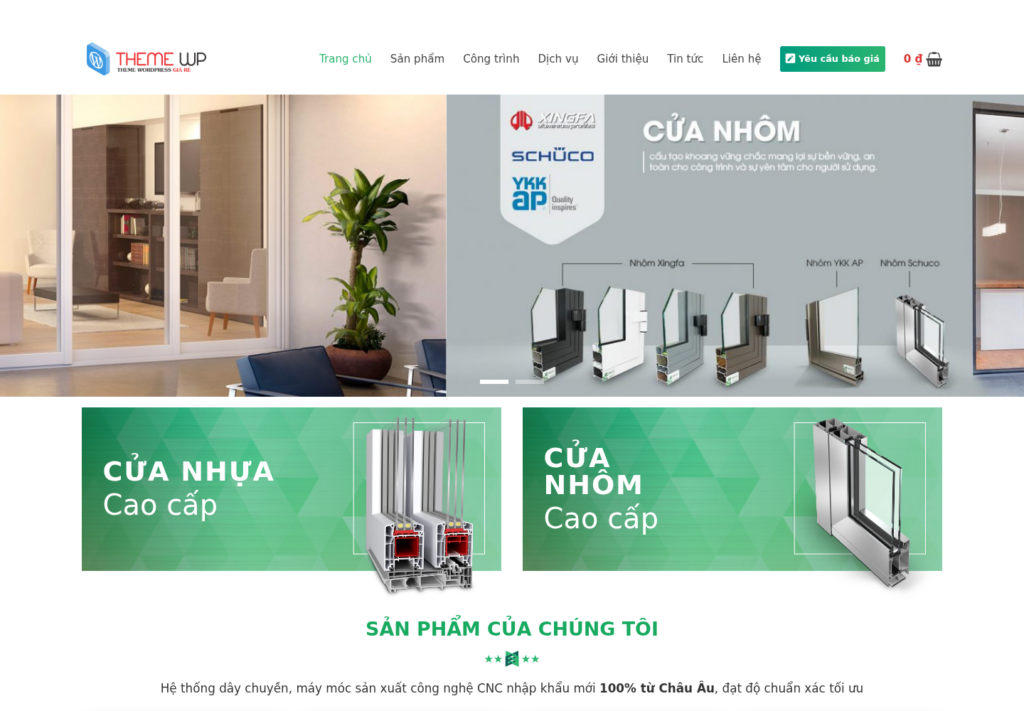 Mẫu website cửa nhôm, cửa nhựa và vách kính