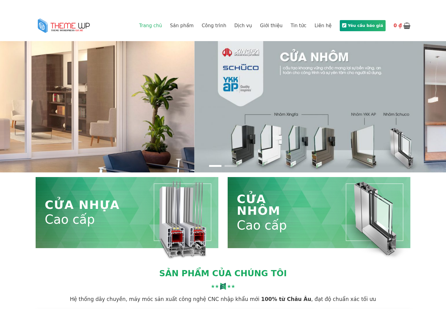 Mẫu website cửa nhôm, cửa nhựa và vách kính