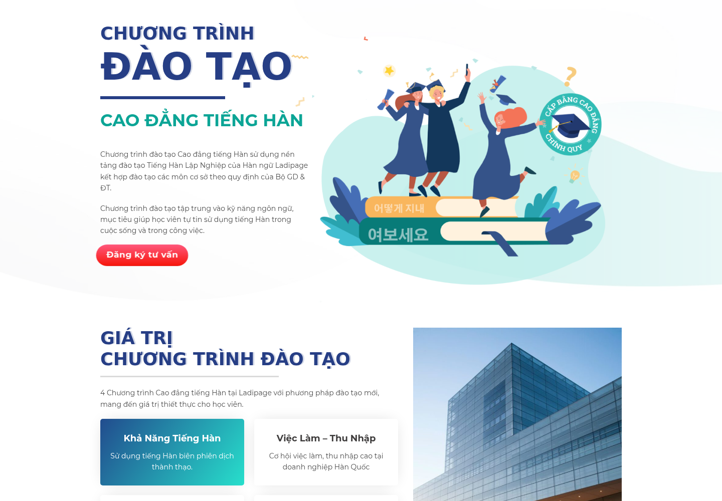 Mẫu website giáo dục đào tạo tiếng Hàn
