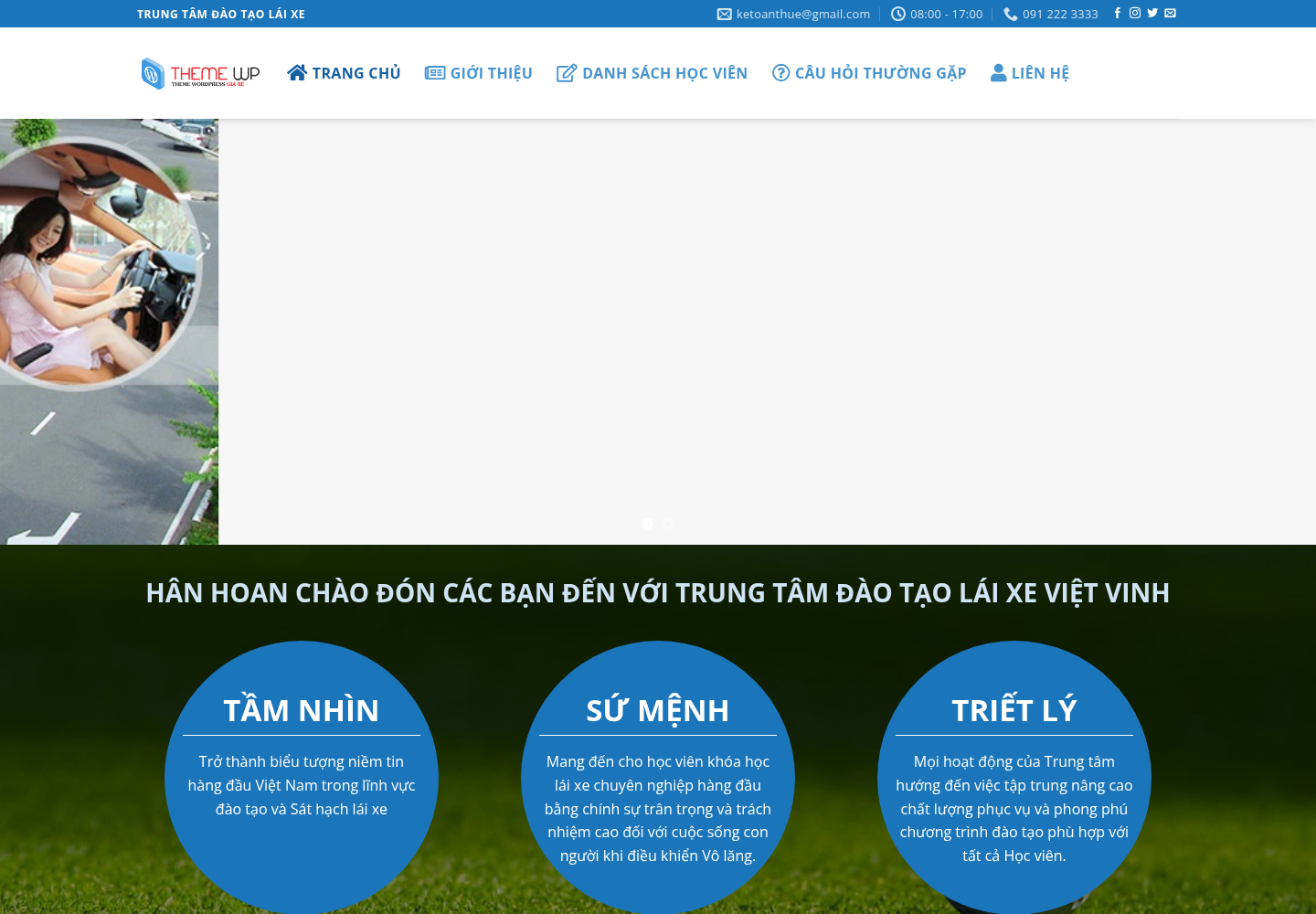 Mẫu website trung tâm đào tạo lái xe