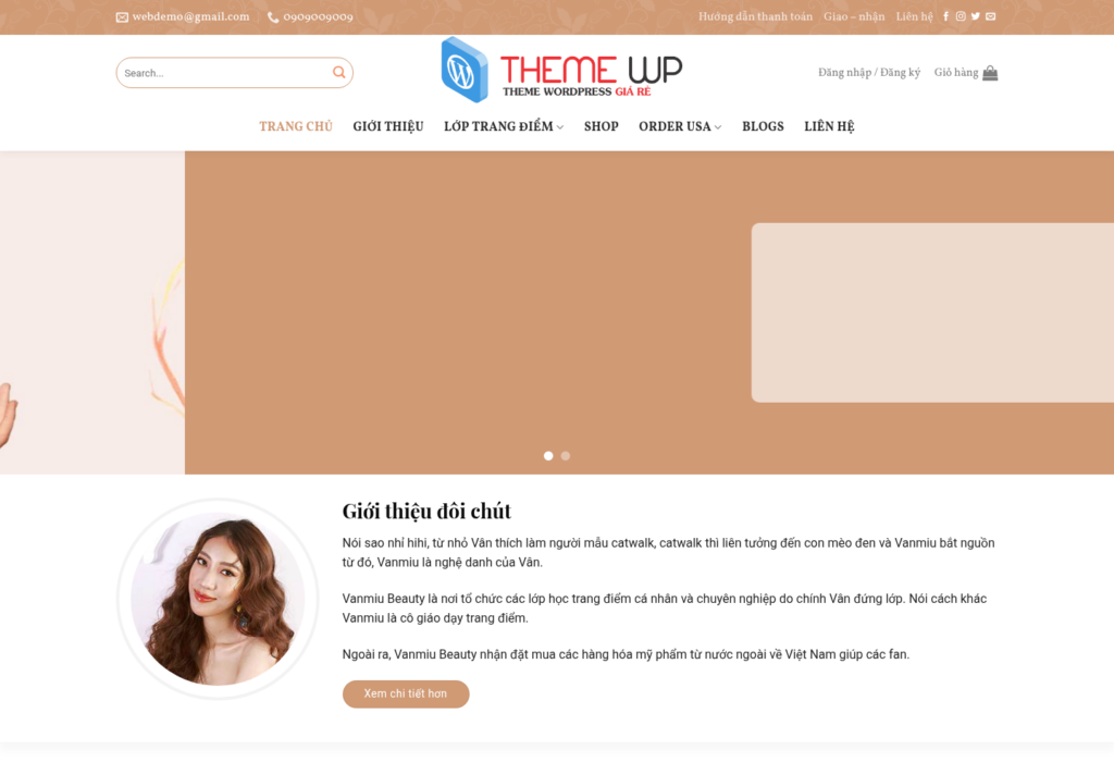 Mẫu website lớp trang điểm và bán mỹ phẩm