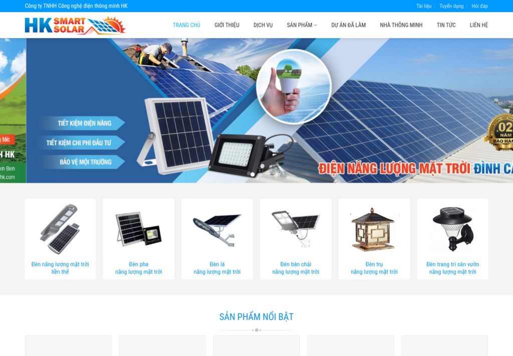 Mẫu website bán hàng đèn năng lượng mặt trời