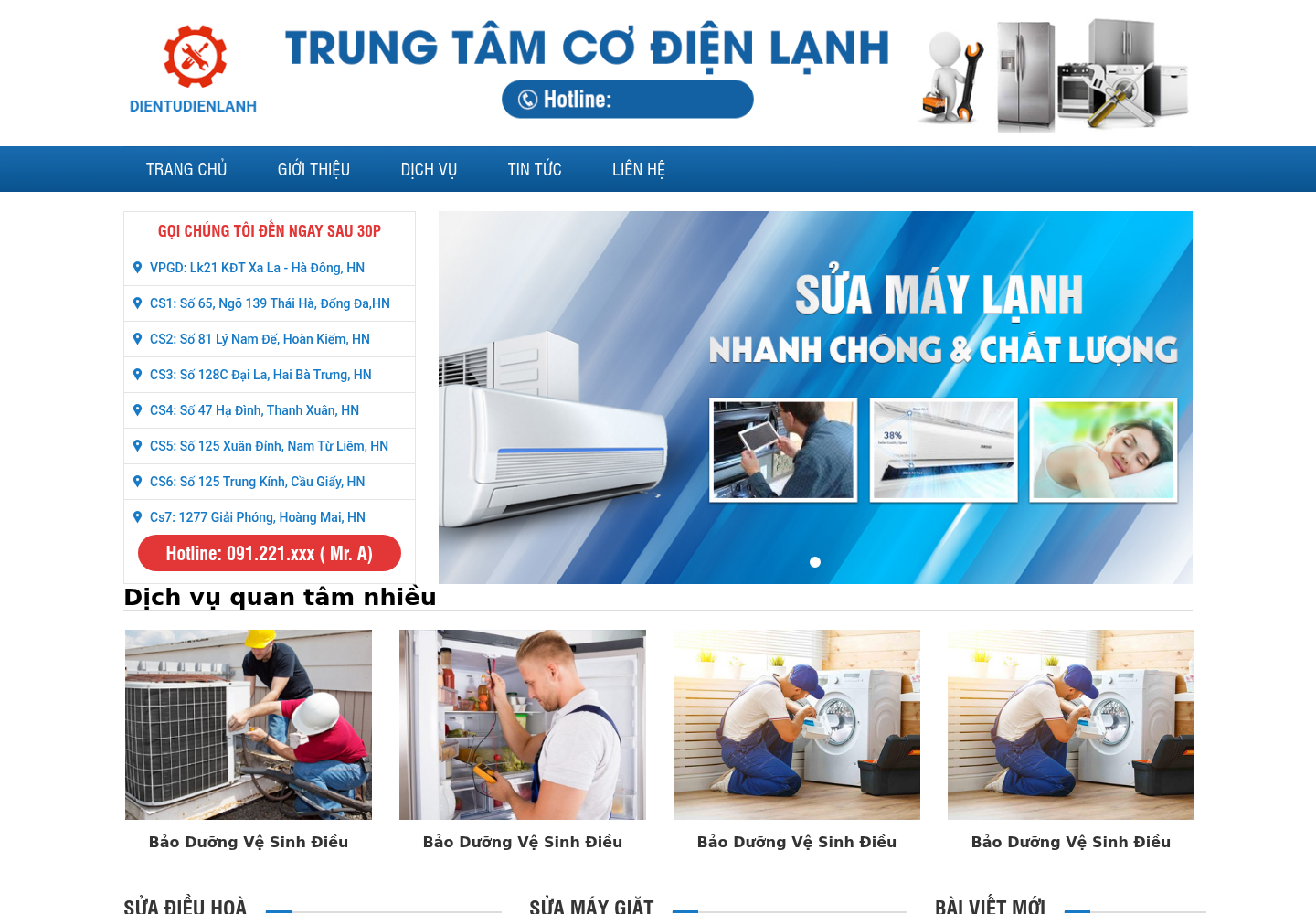 Mẫu website trung tâm cơ điện lạnh