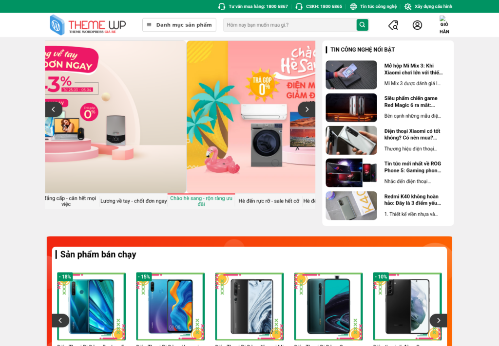 Mẫu website bán hàng điện máy