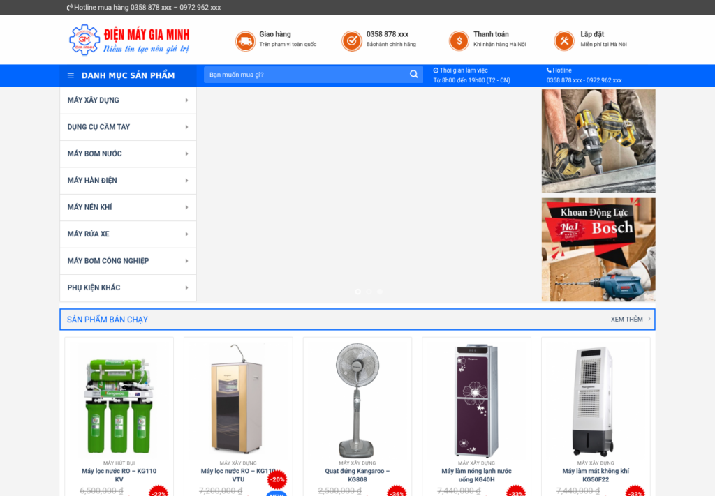 Mẫu website bán hàng điện máy Gia Minh