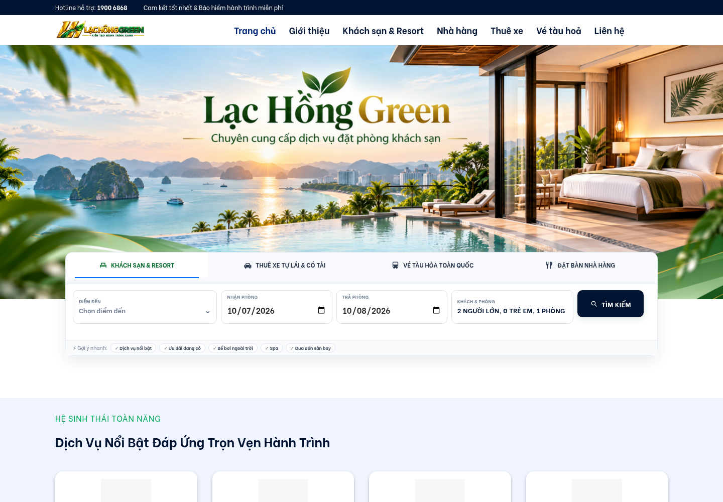 Mẫu website du lịch Lạc Hồng Green