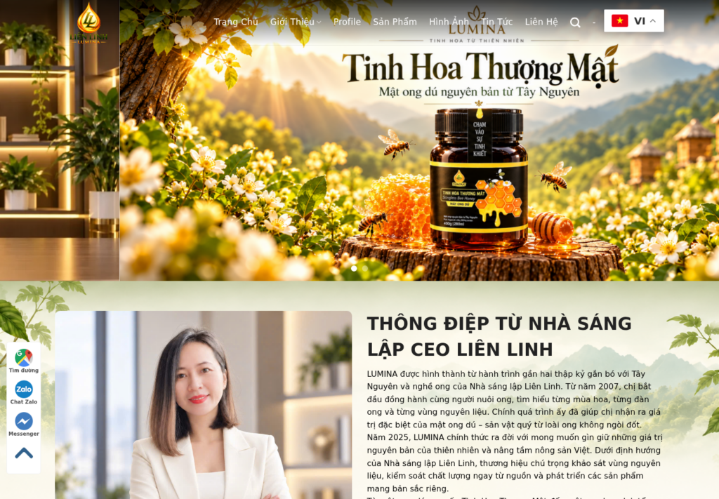 Mẫu website thực phẩm Lumina – Mật ong cao cấp & Nông sản